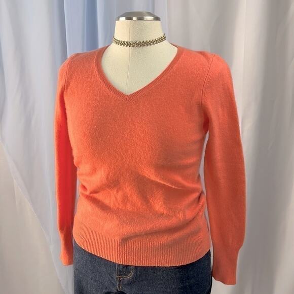 Alex Marie coral orange cashmere v-neck pullover sweater size small - Picture 1 of 7
